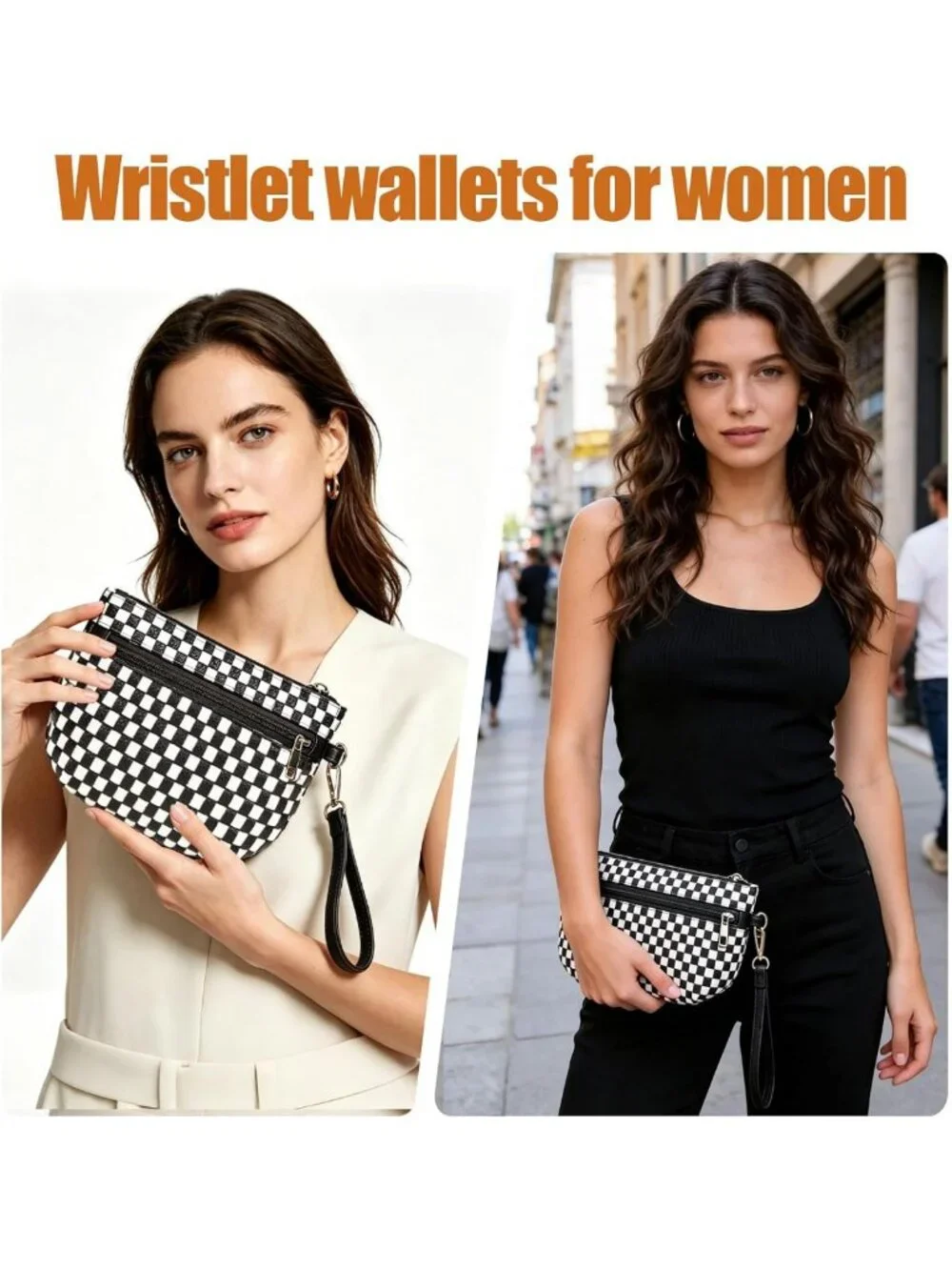 Vintage Crescent Wristlet Bag for Women, Stylish Pouch Wallet with Zip Closure